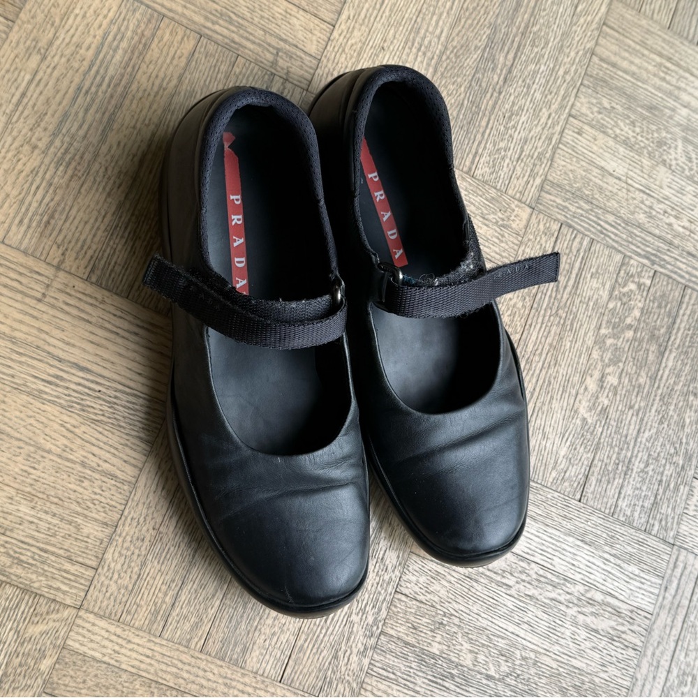 Prada Black Leather Mary Jane Flats